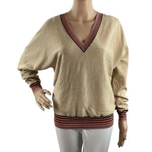 Trina Turk Metallic Trim Dolman Sleeve Sweater Beige Gold Size M
